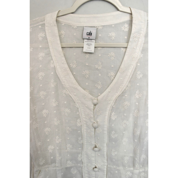 Cabi Sheer Midsummer Dress Eyelet Embroidered Floral Button Front Women 8 Cream - Picture 12 of 13